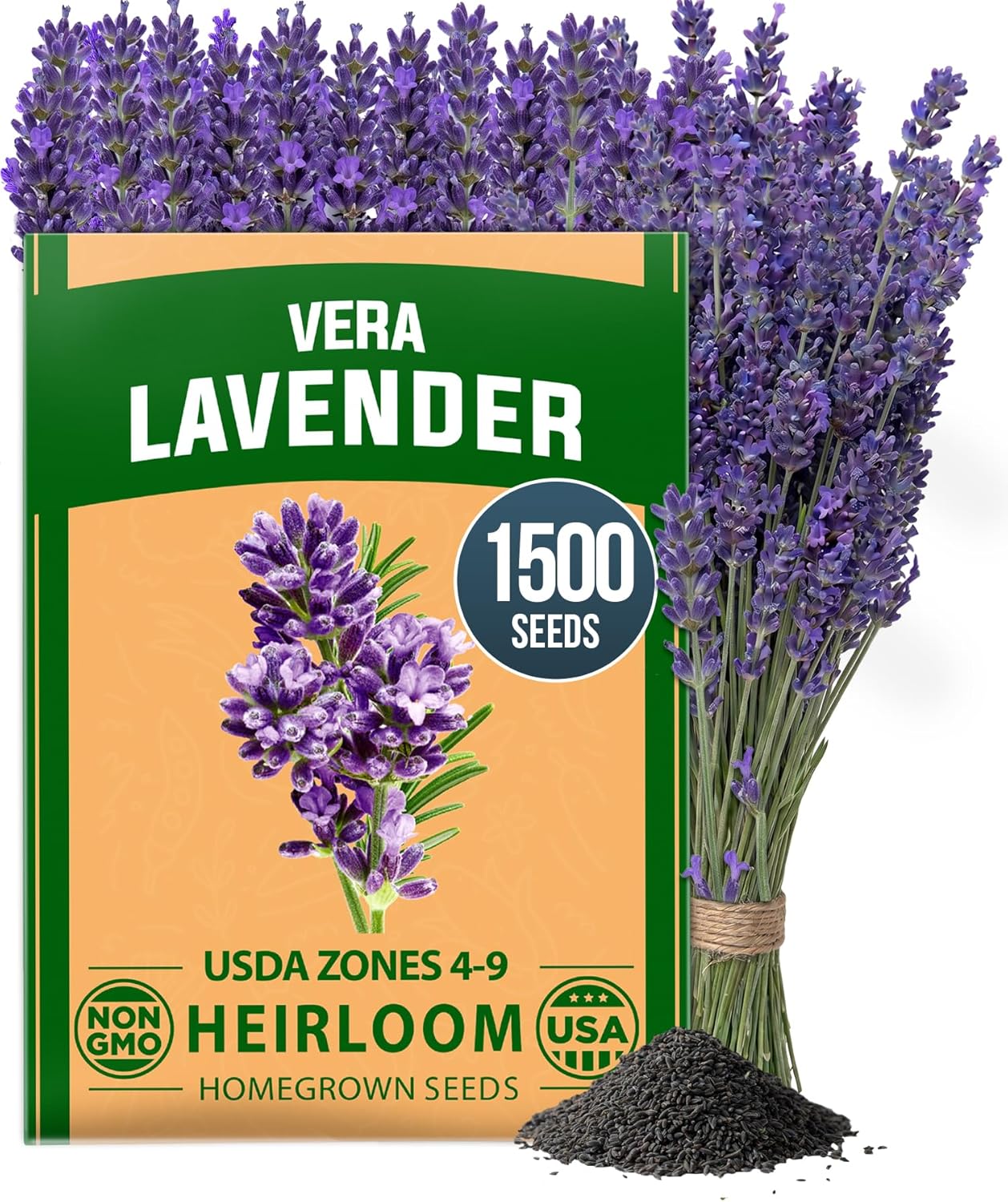 HOME GROWN Non GMO English Lavender Seeds 1,500+ Wildflower Seed for Planting Indoor/Outdoor, High Germination, Plant Flower Seeds (Lavandula antustifolia)